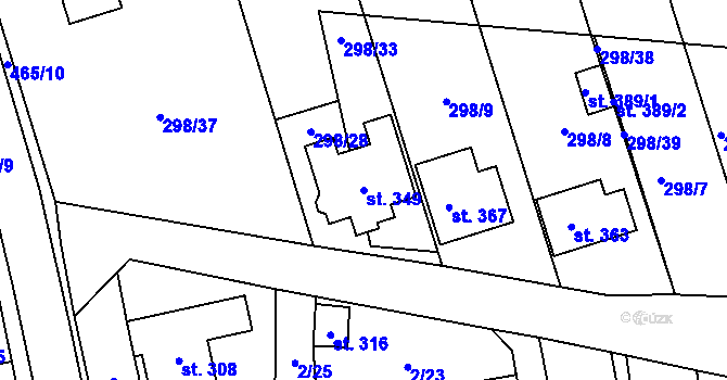 Parcela st. 349 v KÚ Pravčice, Katastrální mapa