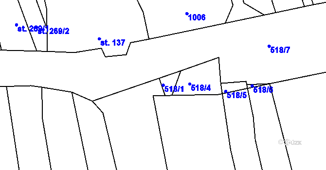 Parcela st. 518/1 v KÚ Pravčice, Katastrální mapa