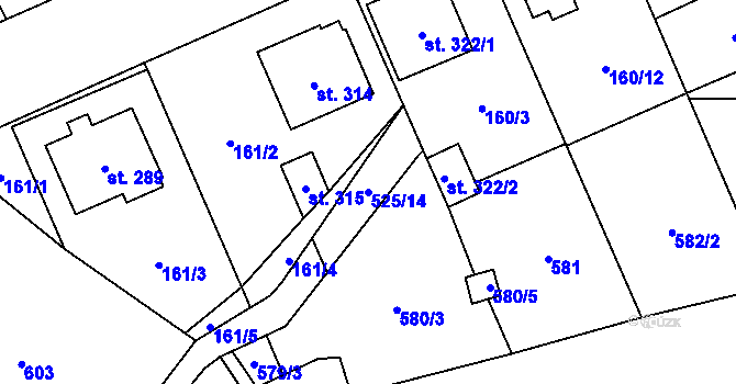Parcela st. 525/14 v KÚ Pravčice, Katastrální mapa