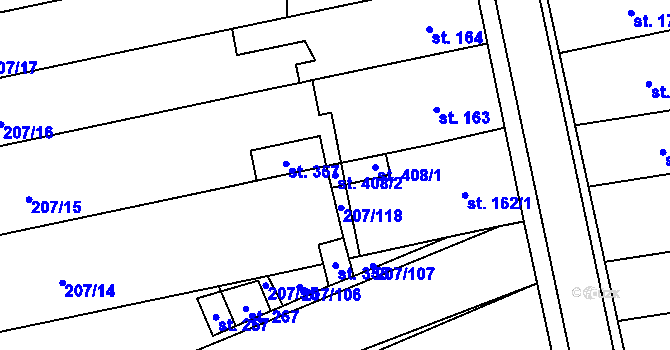 Parcela st. 408/2 v KÚ Pravčice, Katastrální mapa