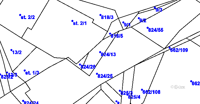 Parcela st. 824/13 v KÚ Pravíkov, Katastrální mapa