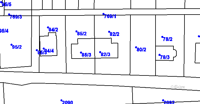 Parcela st. 82/3 v KÚ Pravlov, Katastrální mapa