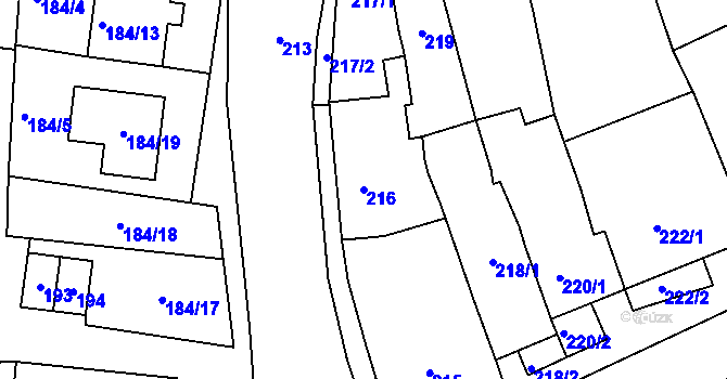 Parcela st. 216 v KÚ Pravlov, Katastrální mapa