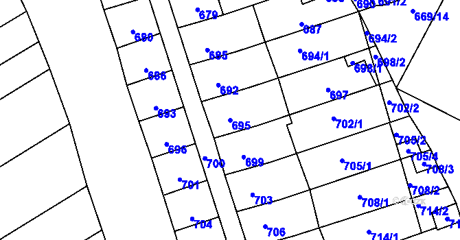 Parcela st. 695 v KÚ Pravlov, Katastrální mapa