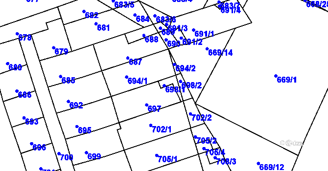Parcela st. 698/1 v KÚ Pravlov, Katastrální mapa