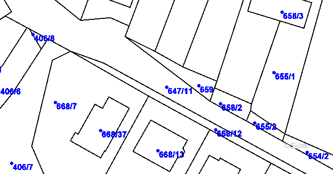 Parcela st. 647/11 v KÚ Pravlov, Katastrální mapa