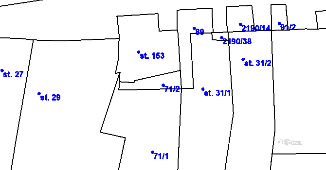 Parcela st. 71/2 v KÚ Pravonín, Katastrální mapa