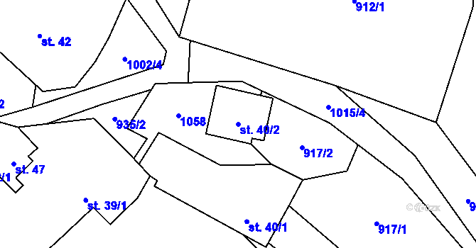 Parcela st. 40/2 v KÚ Tisek, Katastrální mapa