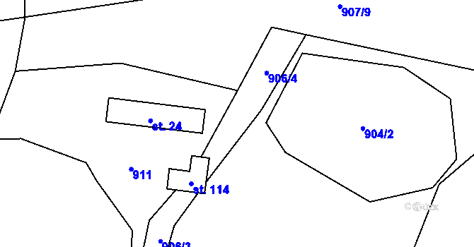 Parcela st. 906 v KÚ Tisek, Katastrální mapa