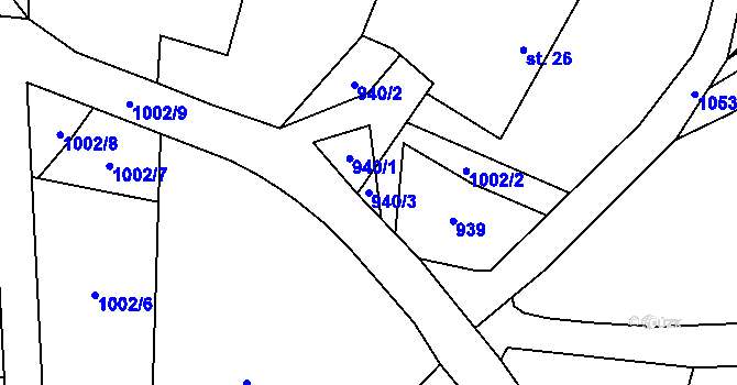 Parcela st. 940/3 v KÚ Tisek, Katastrální mapa