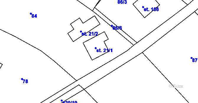 Parcela st. 21 v KÚ Pražmo, Katastrální mapa