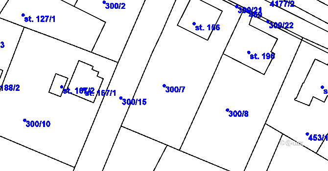 Parcela st. 300/7 v KÚ Pražmo, Katastrální mapa
