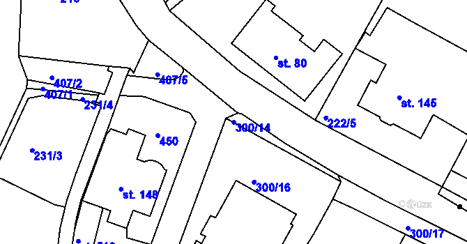 Parcela st. 300/14 v KÚ Pražmo, Katastrální mapa