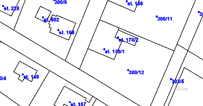 Parcela st. 170/1 v KÚ Pražmo, Katastrální mapa