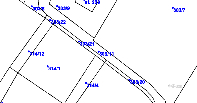 Parcela st. 309/11 v KÚ Pražmo, Katastrální mapa