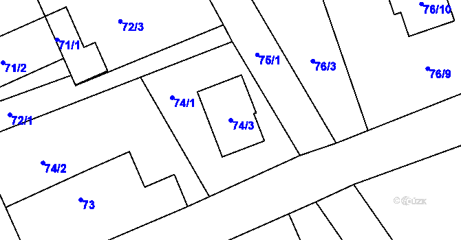 Parcela st. 74/3 v KÚ Prchalov, Katastrální mapa