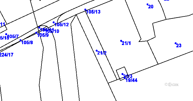 Parcela st. 21/2 v KÚ Prchalov, Katastrální mapa