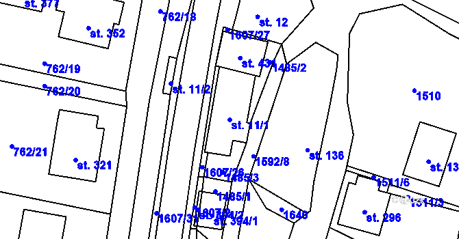 Parcela st. 11/1 v KÚ Prlov, Katastrální mapa