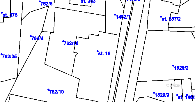 Parcela st. 18 v KÚ Prlov, Katastrální mapa