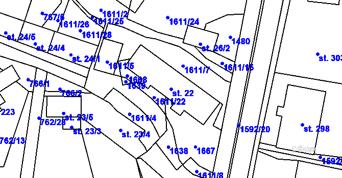 Parcela st. 22 v KÚ Prlov, Katastrální mapa