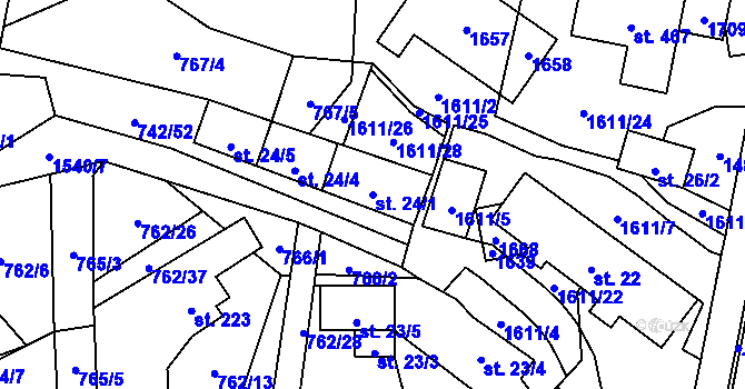 Parcela st. 24/1 v KÚ Prlov, Katastrální mapa