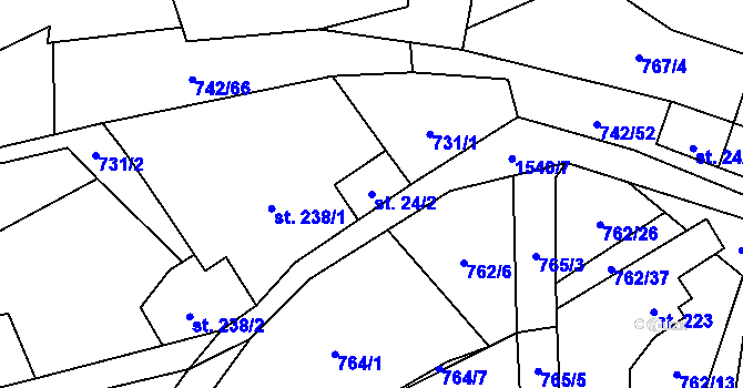 Parcela st. 24/2 v KÚ Prlov, Katastrální mapa