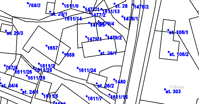 Parcela st. 26/1 v KÚ Prlov, Katastrální mapa