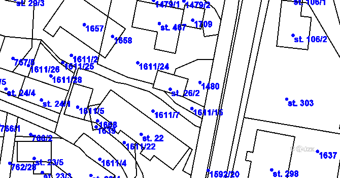 Parcela st. 26/2 v KÚ Prlov, Katastrální mapa