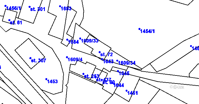 Parcela st. 72 v KÚ Prlov, Katastrální mapa
