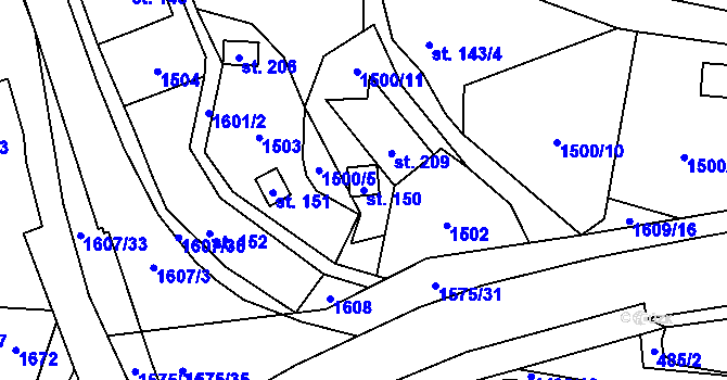 Parcela st. 150 v KÚ Prlov, Katastrální mapa
