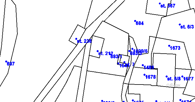 Parcela st. 212 v KÚ Prlov, Katastrální mapa