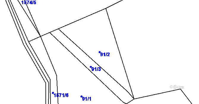 Parcela st. 91/2 v KÚ Prlov, Katastrální mapa