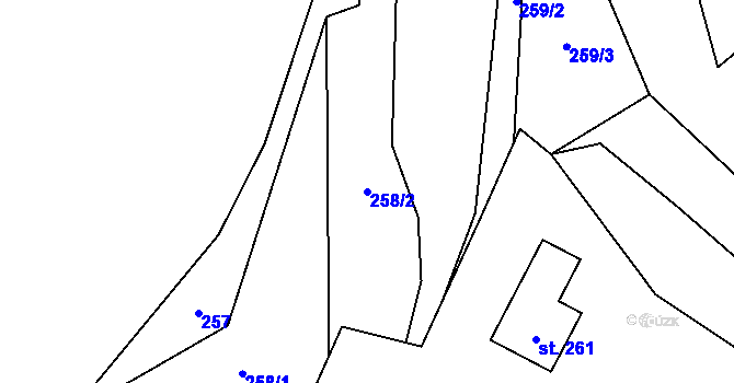 Parcela st. 258/2 v KÚ Prlov, Katastrální mapa