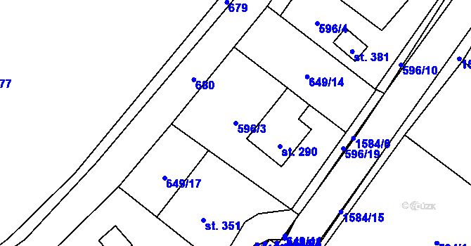 Parcela st. 596/3 v KÚ Prlov, Katastrální mapa
