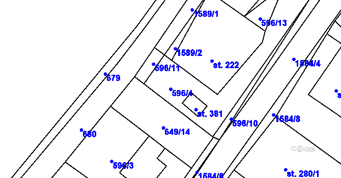 Parcela st. 596/4 v KÚ Prlov, Katastrální mapa
