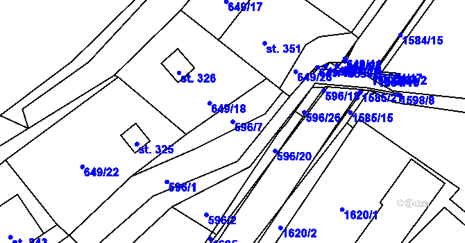 Parcela st. 596/7 v KÚ Prlov, Katastrální mapa