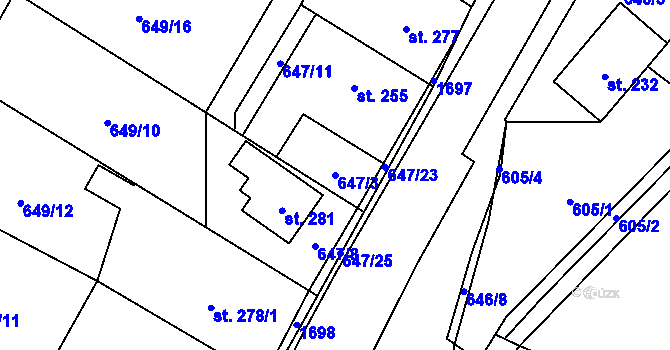 Parcela st. 647/3 v KÚ Prlov, Katastrální mapa