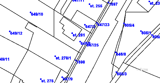 Parcela st. 647/8 v KÚ Prlov, Katastrální mapa