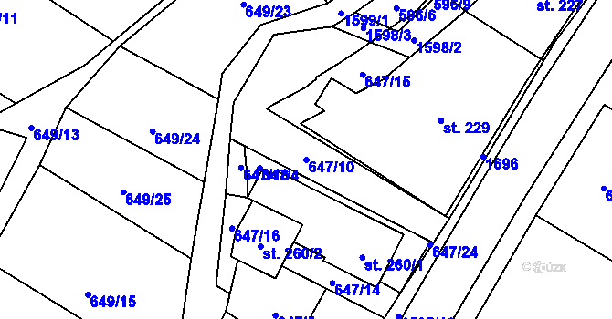 Parcela st. 647/10 v KÚ Prlov, Katastrální mapa
