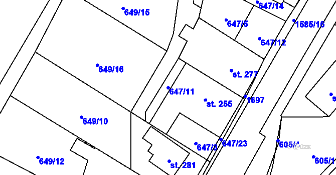 Parcela st. 647/11 v KÚ Prlov, Katastrální mapa