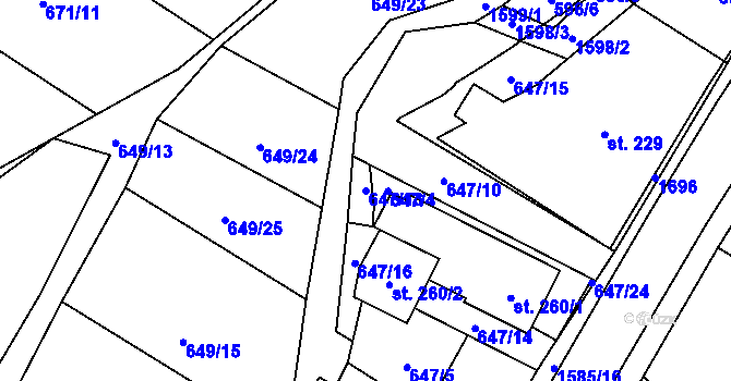 Parcela st. 647/13 v KÚ Prlov, Katastrální mapa