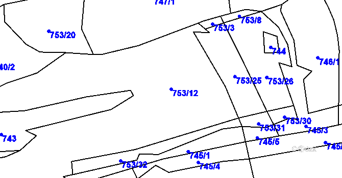 Parcela st. 753/12 v KÚ Prlov, Katastrální mapa
