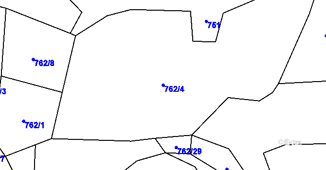 Parcela st. 762/4 v KÚ Prlov, Katastrální mapa