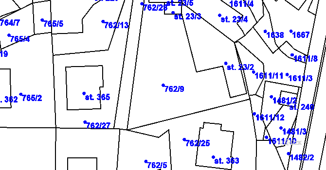 Parcela st. 762/9 v KÚ Prlov, Katastrální mapa