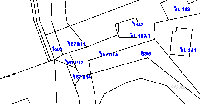 Parcela st. 1571/13 v KÚ Prlov, Katastrální mapa