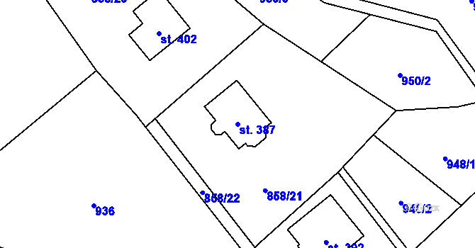 Parcela st. 387 v KÚ Prlov, Katastrální mapa