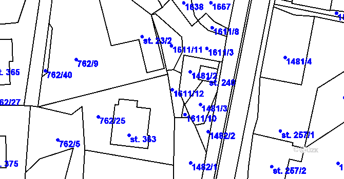 Parcela st. 1611/12 v KÚ Prlov, Katastrální mapa