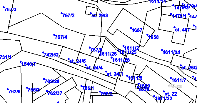 Parcela st. 1611/26 v KÚ Prlov, Katastrální mapa