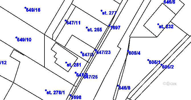 Parcela st. 647/23 v KÚ Prlov, Katastrální mapa
