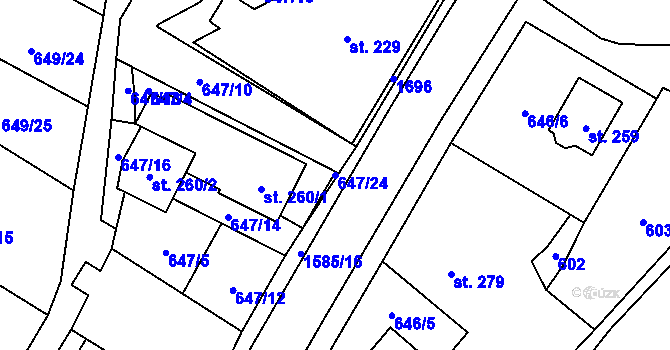 Parcela st. 647/24 v KÚ Prlov, Katastrální mapa